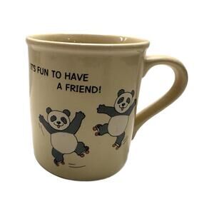 1984 Hallmark Mug Mates Roller Skating Panda Friends Ceramic Coffee Mug